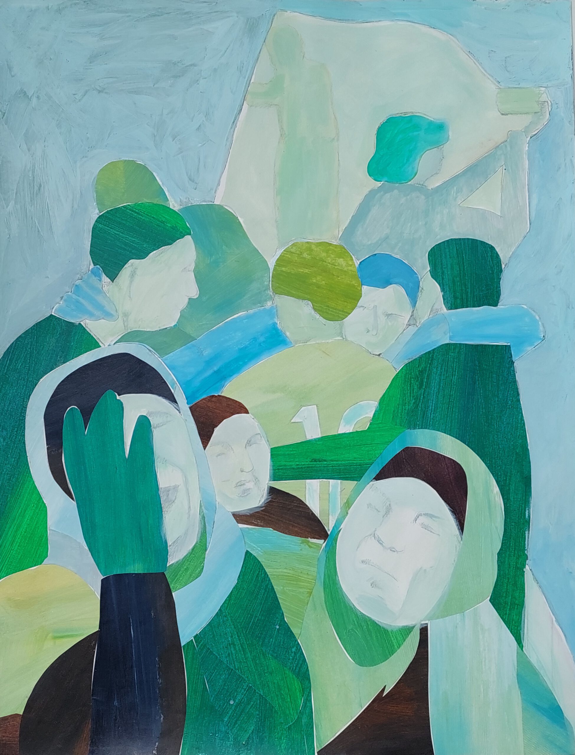 Serie "Krantenkoppen" Collage van beschilderd papier.